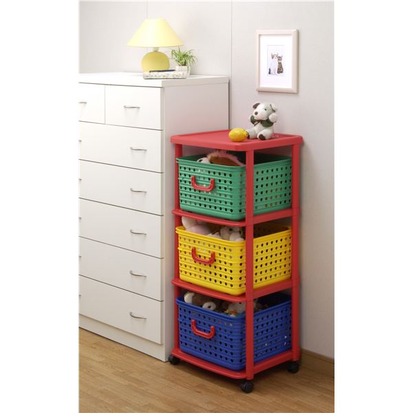 子供用 衣類収納 バスケットラック 3型 44×40×103cm 日本製 キャスター付き ポリプロピレン キッズキューブ リビング (代引不可)
