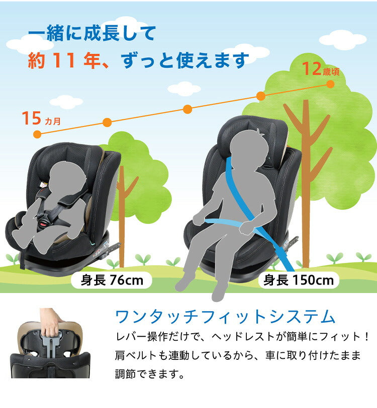 CG029 フィーカエボルブ ブラック 新安全基準R129適合 チャイルドシート 15カ月~12歳頃 76cm~150cm ISOFIX ジュニアシート 長く使える 洗える 取付簡単 キッズシート ベビーシート 赤ちゃん キッズ