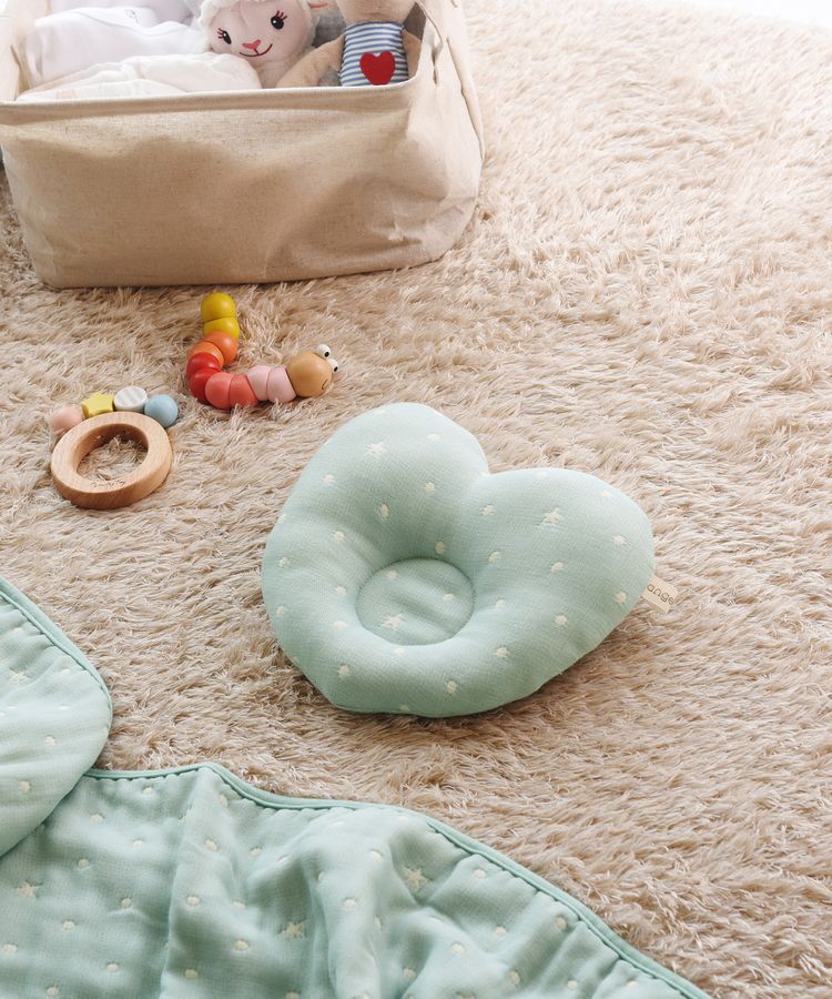 angerolux アンジェロラックス 6重ガーゼ ベビー枕 ハート ミントブルー 1個 CON-ANG-PL118