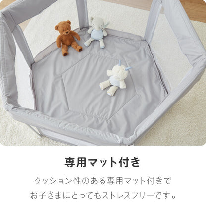 【クーポン適用】ベビーサークル 折りたたみ メッシュ ドア付き 123×106cm 洗濯可能 畳める グレー 扉付き シンプル かわいい 北欧 韓国 ベビーケージ ベビーゲージ ベビールーム プレイルーム 柵 赤ちゃん