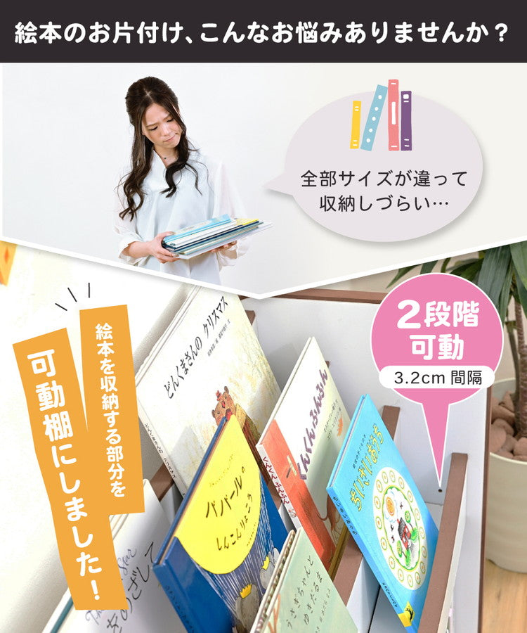 絵本ラック ロータイプ 絵本棚 おもちゃ箱 マガジンラック 木製 スリム おもちゃ 収納 ラック コンパクト 子供用 本棚 薄型 おもちゃ収納 整理箱 おもちゃラック(代引不可)